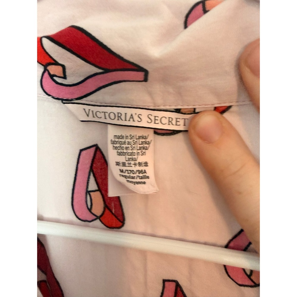 Victorias Secret Pink Heart Print Pajama Set Cotton Viscose Long Sleeve Pants M - Picture 3 of 10